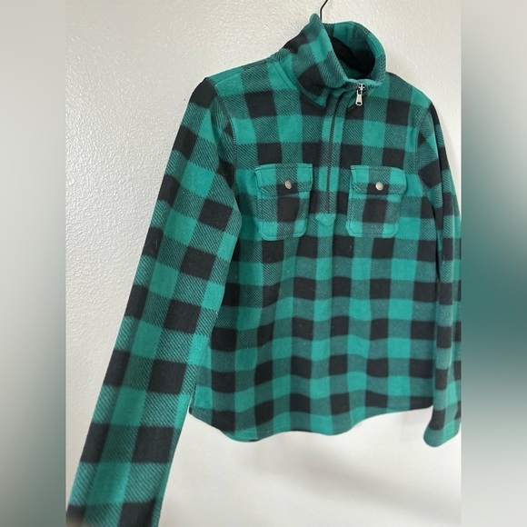 Chaps Women’s Green/Black Buffalo Plaid Fleece Quarter Zip-up. Size: Medium. - Picture 11 of 16